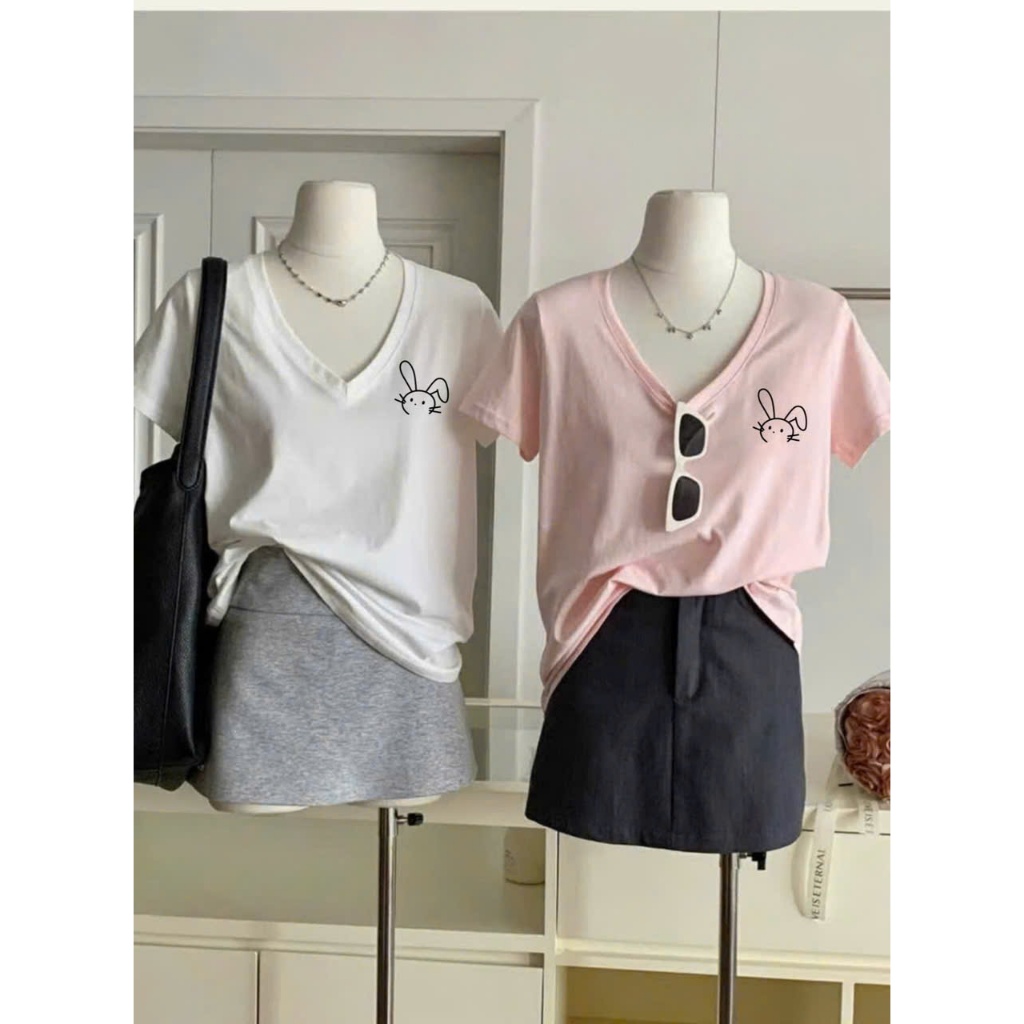 Áo thun nữ cổ tim, Áo thun babytee cổ V in hình July fashion, Áo babytee chát thun xượt mềm mát, thấm mồ hôi tốt