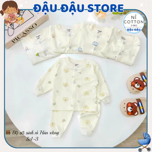 Set 5 Bộ Quần Áo Dài Tay Thu Đông Nỉ Cotton LT Cho Bé Sơ Sinh từ 3-9 kg cúc giữa vải mềm mịn NC002 Đậu Đậu Store