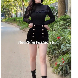 Áo Lưới Cổ Leo Phối Bèo Chấm Bi Nữ Thời Trang