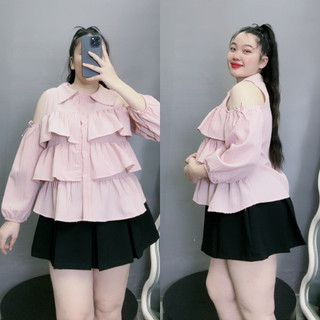 Áo Sơ Mi Bigsize Nữ Dáng Babydoll Tay Dài Trễ Vai Xếp Tầng Vải Xốp Đôi Mềm Bigsize Conho SM166