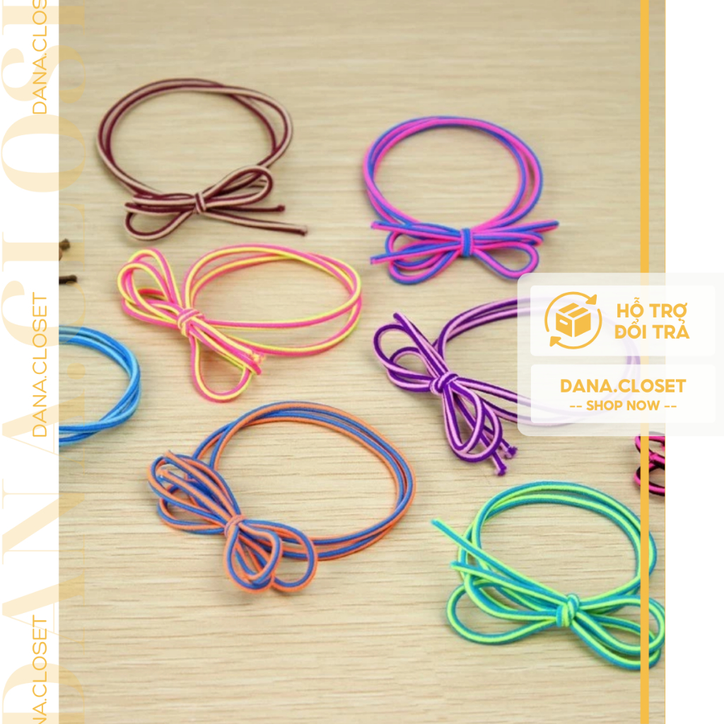 Set 4 Dây Chun Buộc Tóc, Thun Buộc Tóc Hoạ Tiết Nơ, Độ Giãn Tốt Nhiều Màu Siêu Xinh