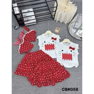 Sét 3 món đồ bé gái đi học đi chơi phong cách thể thao 10-30kg, sét bé gái áo +chân váy xếp ly chấm bi kèm khăn