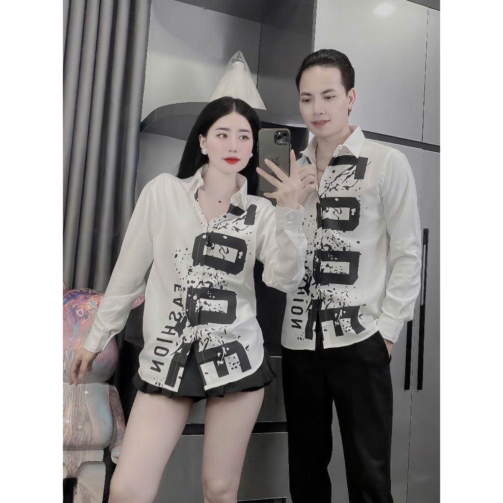 Áo sơmi nam nữ tay dài in chữ LODE vẩy sơn, chất vải lụa mềm, chuẩn phom phong cách trẻ trung năng động