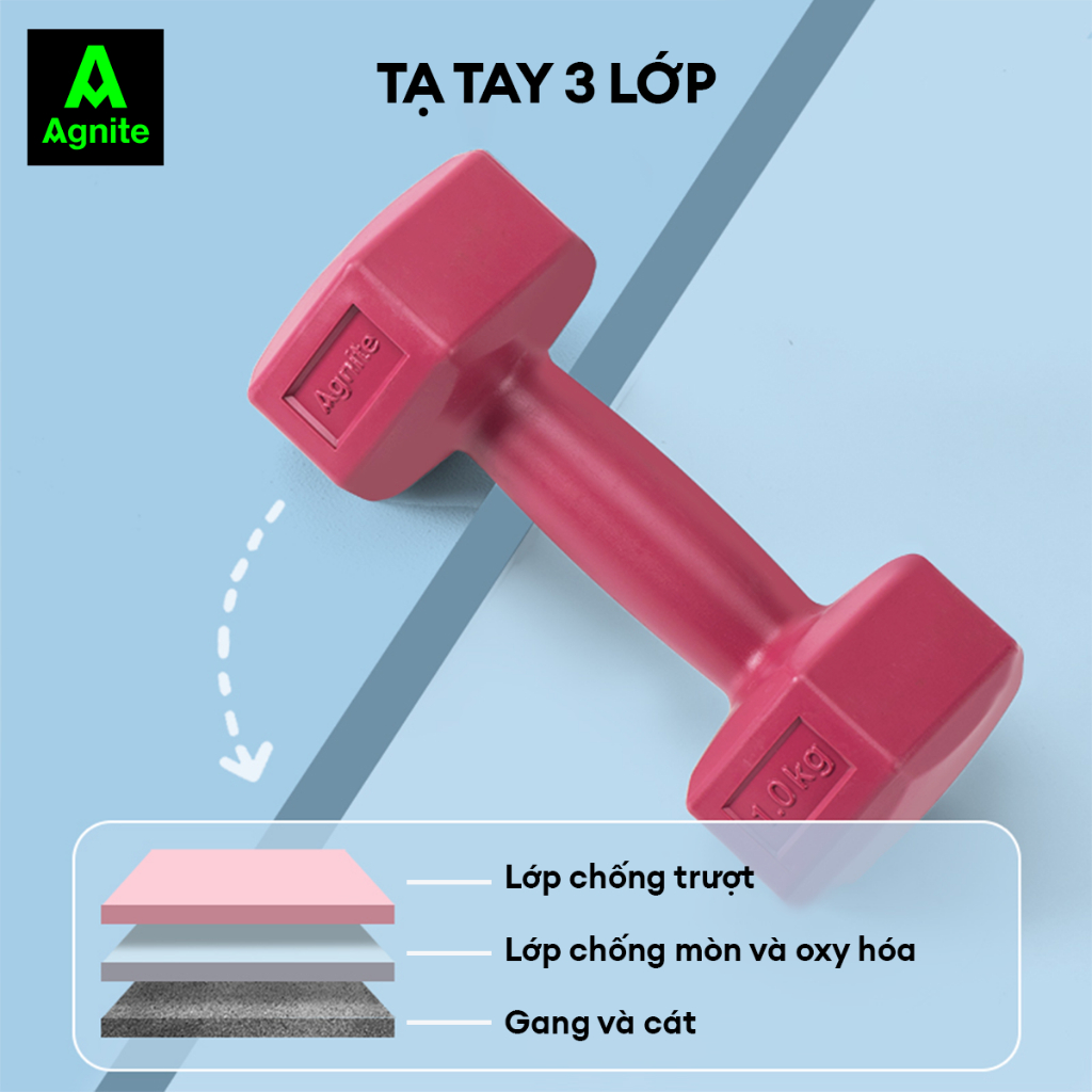 Tạ tay AGNITE 1KG 2KG 3KG Nam Nữ Chuyên Thể Dục Bọc Nhựa Cao Cấp Chống Xước Chống Vỡ Sàn Nhà