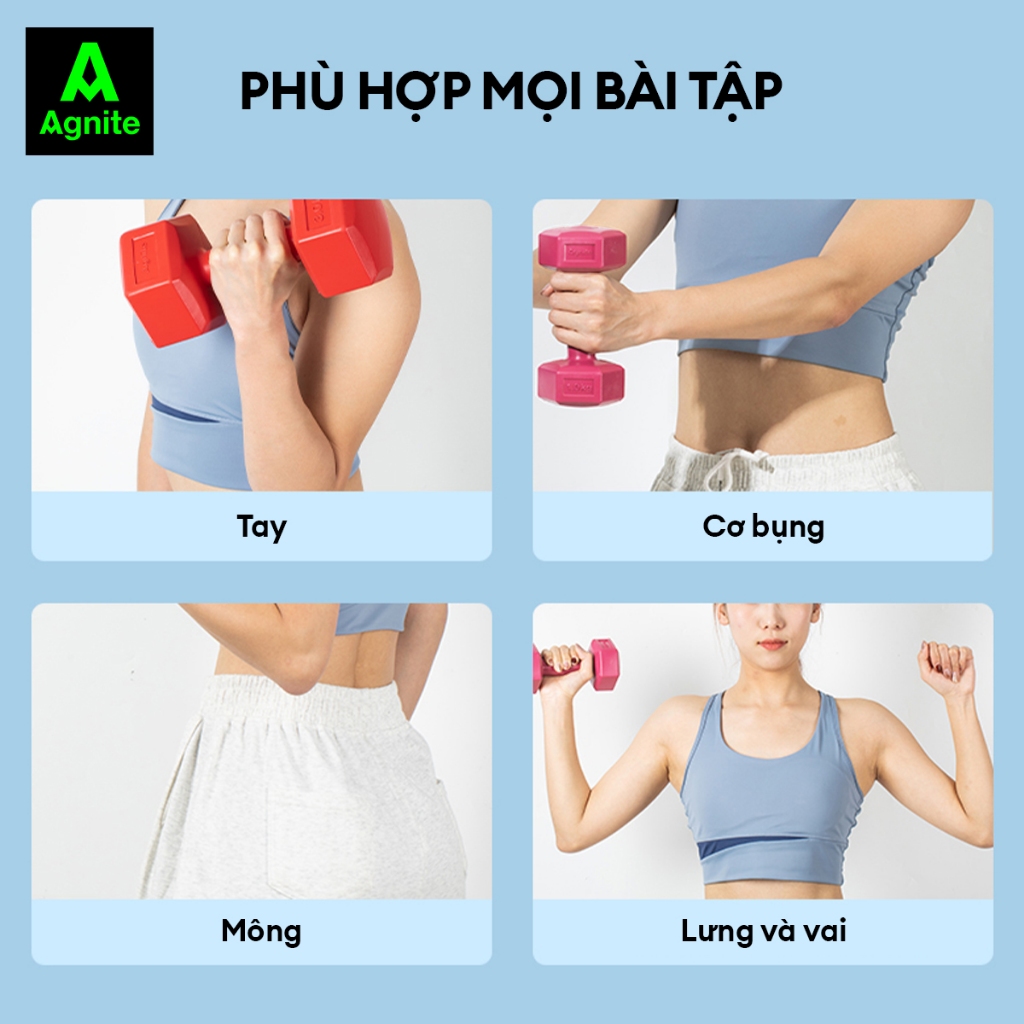 Tạ tay AGNITE 1KG 2KG 3KG Nam Nữ Chuyên Thể Dục Bọc Nhựa Cao Cấp Chống Xước Chống Vỡ Sàn Nhà