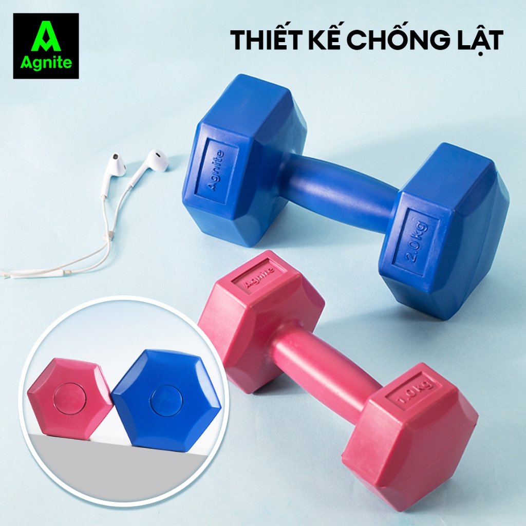 Tạ tay AGNITE 1KG 2KG 3KG Nam Nữ Chuyên Thể Dục Bọc Nhựa Cao Cấp Chống Xước Chống Vỡ Sàn Nhà