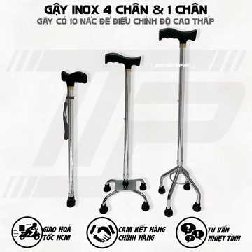 Gậy Chống Cho Người Già & Người Bị Thương Tật - Gậy Chống Inox Lọai 4 Chân Và 1 Chân