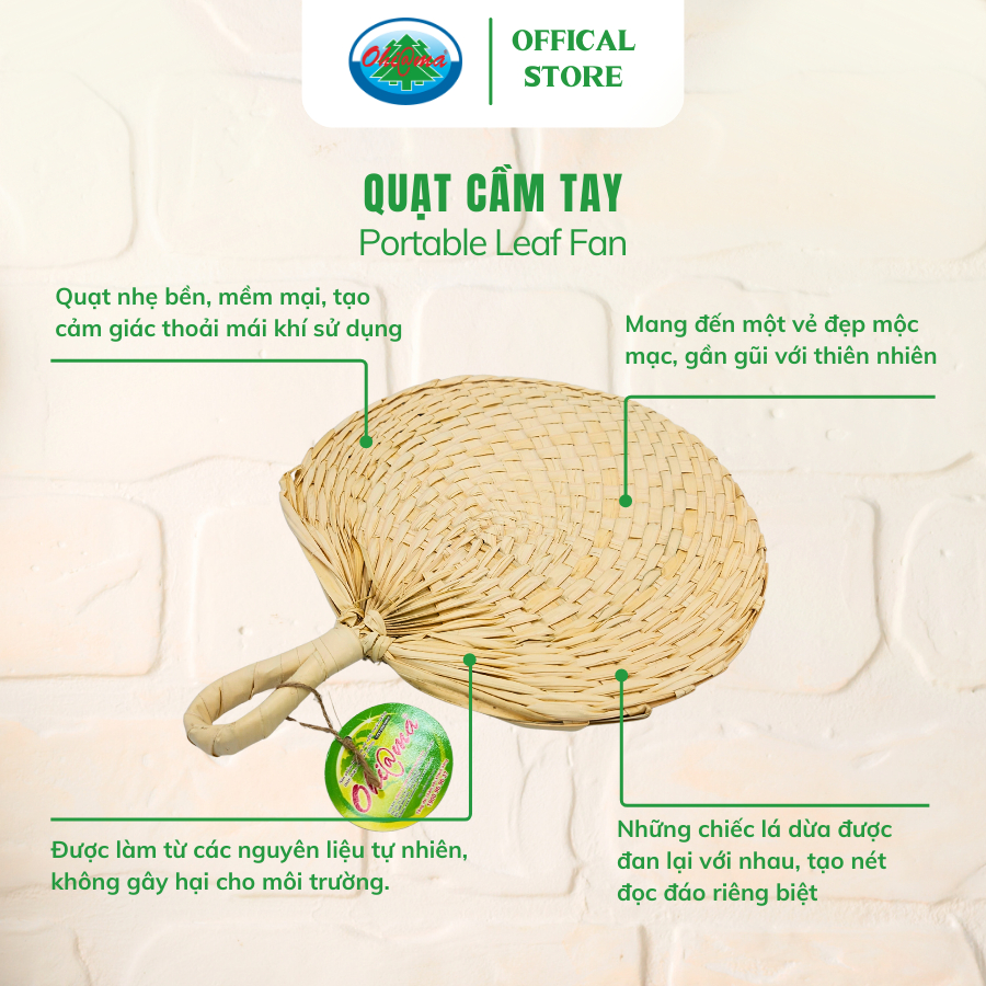 Ảnh Quạt Cầm Tay Làm Từ Dừa Ohiama Portable Leaf Fan | Siêu Nhẹ, Siêu Tiện Lợi, Đồ Thủ Công VNXK 2