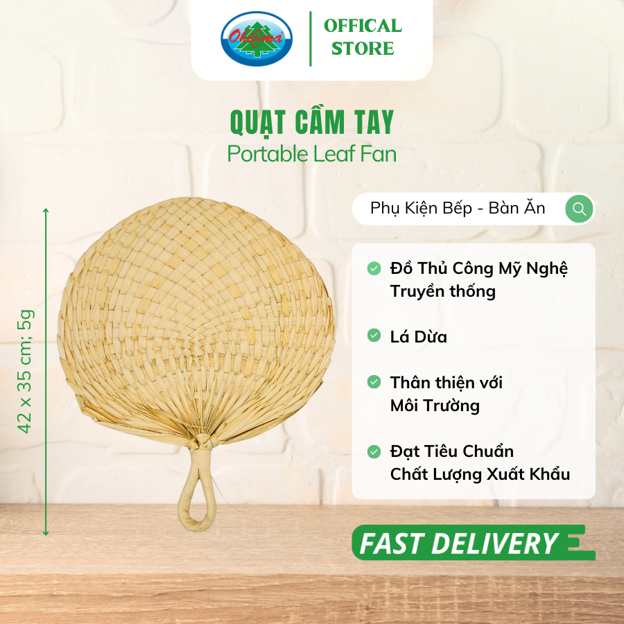Ảnh Quạt Cầm Tay Làm Từ Dừa Ohiama Portable Leaf Fan | Siêu Nhẹ, Siêu Tiện Lợi, Đồ Thủ Công VNXK 1
