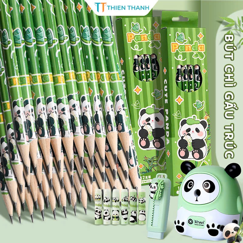 Bút Chì Chuột Nước Siêu Dễ Thương   - Set Bút Chì Gấu Trúc HB - Chì Đậm An Toàn Dễ Tẩy Vẽ Tranh Tập Viết Ghi Bài