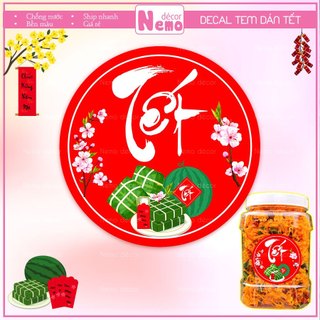 Tem Tết 2026, Tem Dán Tết, Decal DánTrang Trí Hộp Quà, Giỏ Quà, Hộp Bánh, Kẹo, Mứt Ngày Tết Hoa Đào, Sẵn Keo Dán.