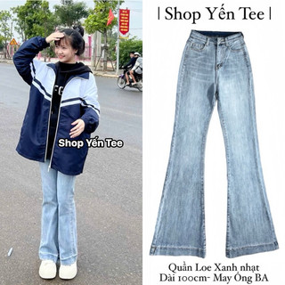 Quần jeans loe xanh nhạt ống may, chất jeans cotton mềm,co dãn tốt #0168