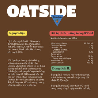 Sữa yến mạch OATSIDE vị Sô-cô-la - Chocolate 1L x 6 - Không lactose, Đậm vị, Làm từ Cacao thật