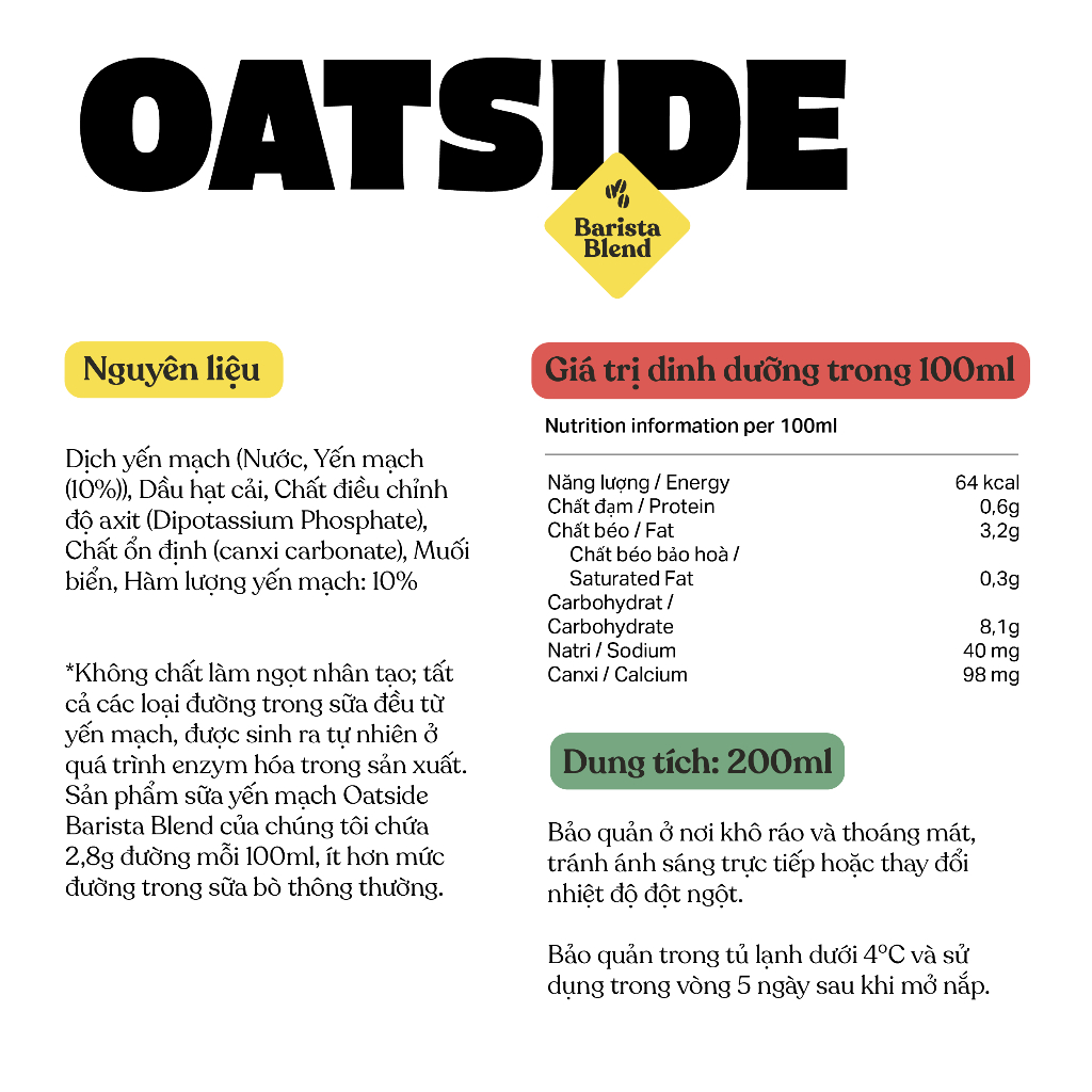 Ảnh Sữa yến mạch OATSIDE Original vị nguyên bản lốc 200ml x 3 - Không lactose, Sánh mịn, Không chất làm ngọt nhân tạo 3