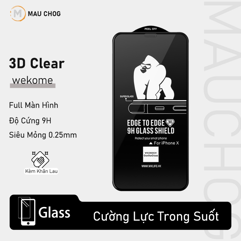 Kính Cường Lực Trong Suốt WK Độ Cứng 9H Không Hộp Cho Điện Thoại iPhone 17 Pro Max 16 15 14 13 12