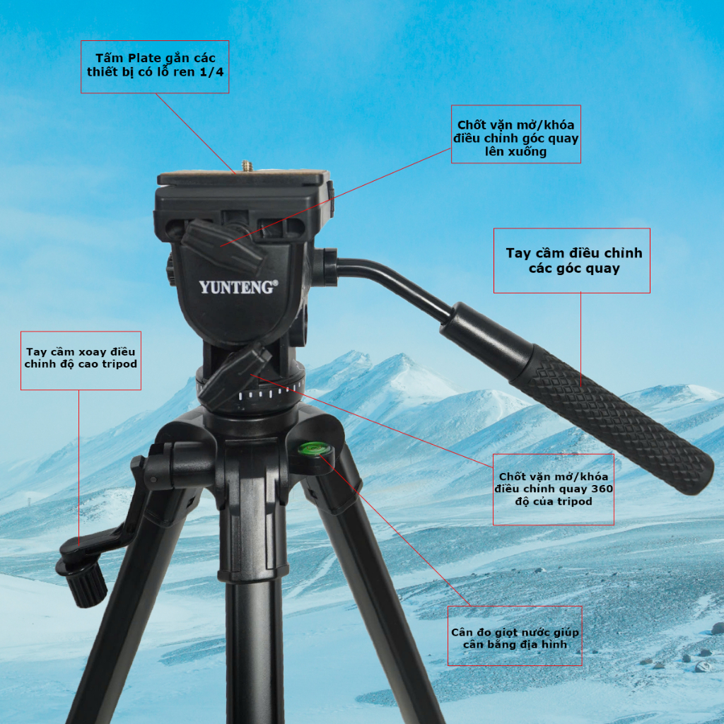 Tripod Yunteng VCT 691RM - Chân Đế Máy Ảnh Chuyên Nghiệp Hỗ Trợ Quay Video, Chụp Ảnh