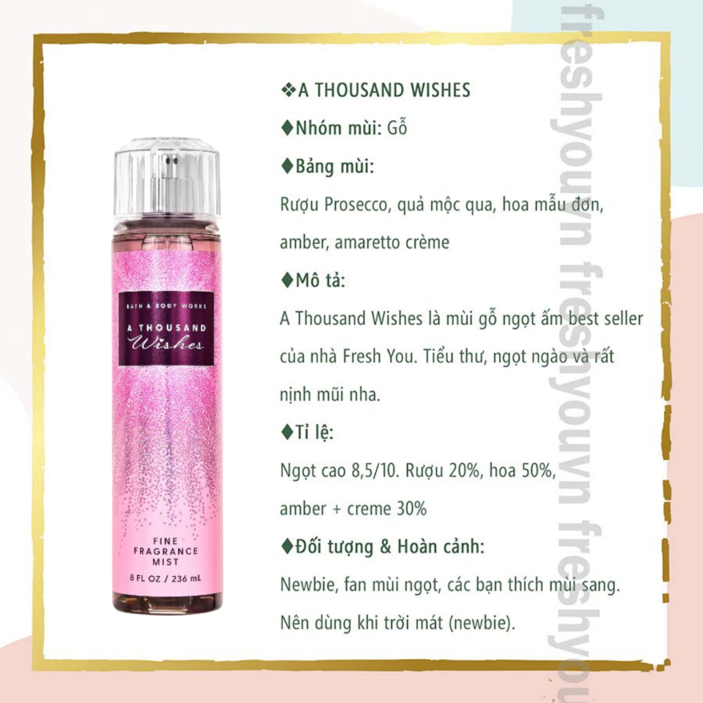 A Thousand Wishes Xịt thơm toàn thân body mist Bath Body Works khác  fresh you