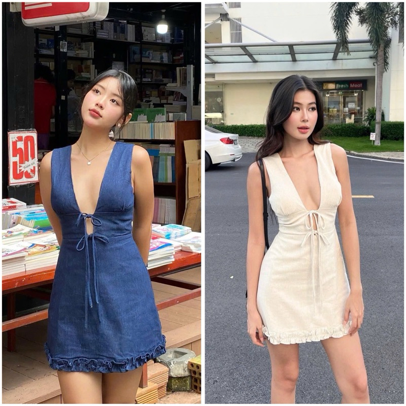 Đầm sơmi xẻ ngực với thiết kế năng động kèm cột nơ và dây kéo xinh xắn - GemBoutique - Somi Dress