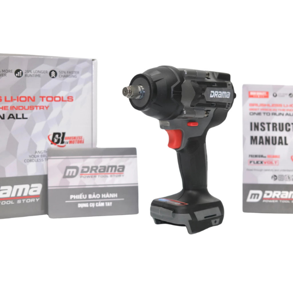Máy Siết Bulong DRAMA 21V Model: 5598 FLEX Lực Siết 800Nm Động Cơ Không Chổi Than Chân Pin Phổ Thông