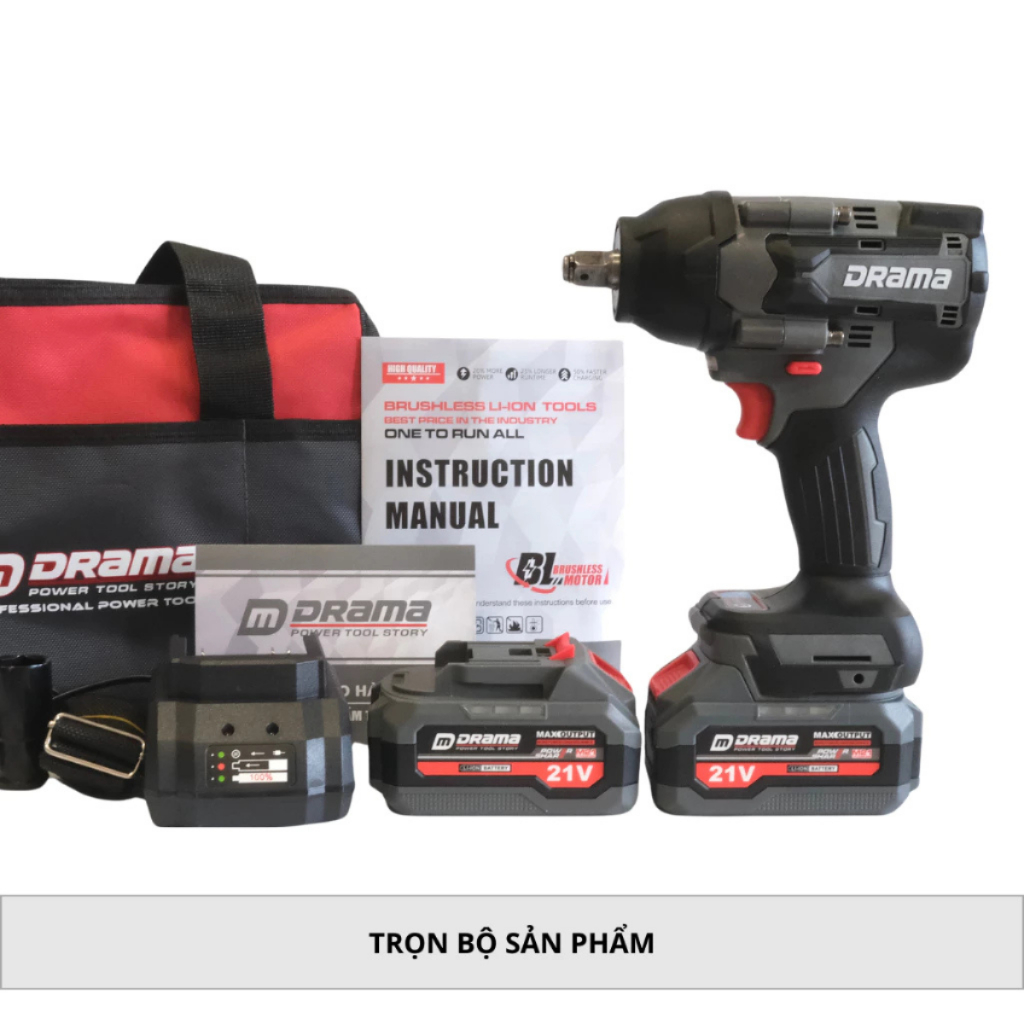 Máy Siết Bulong DRAMA 21V Model: 5598 FLEX Lực Siết 800Nm Động Cơ Không Chổi Than Chân Pin Phổ Thông