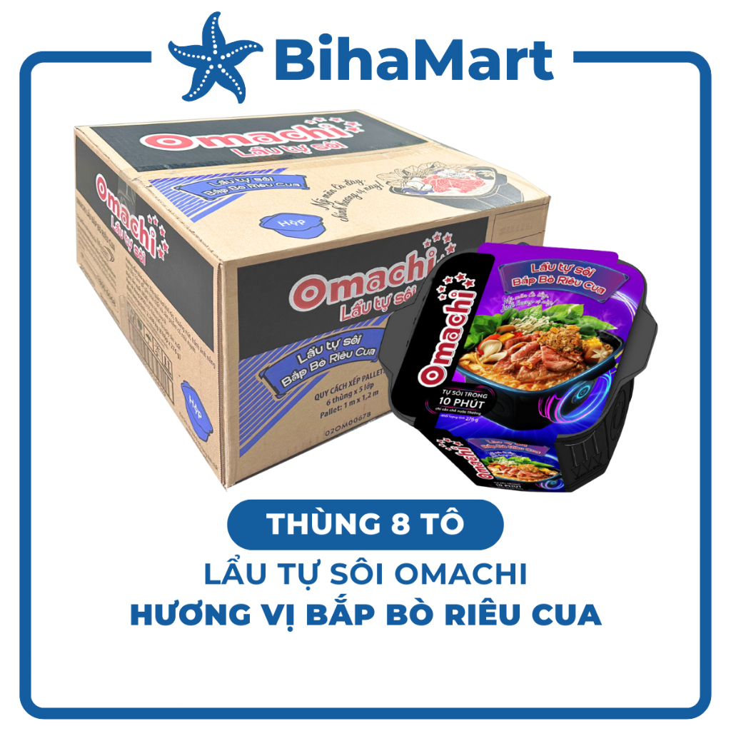 [THÙNG8HỘP] - MASAN - Mì lẩu tự sôi Omachi bắp bò riêu cua, Mì lẩu hộp ...