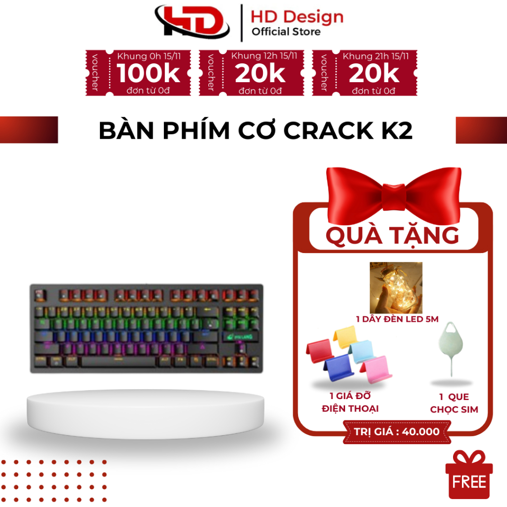 Bàn Phím Cơ Máy Tính Crack K2 PRO Led RGB 10 Chế Độ Khác Nhau - Chính Hãng HD Design