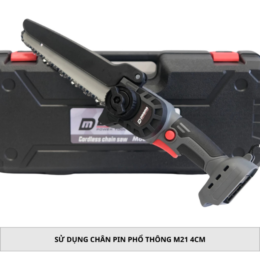 Thân Máy Cưa Xích Pin Cầm Tay DRAMA Model: 5208 FLEX Động Cơ Không Chổi Than Lam Xích 8inch Dùng Chân Pin Phổ Thông M21