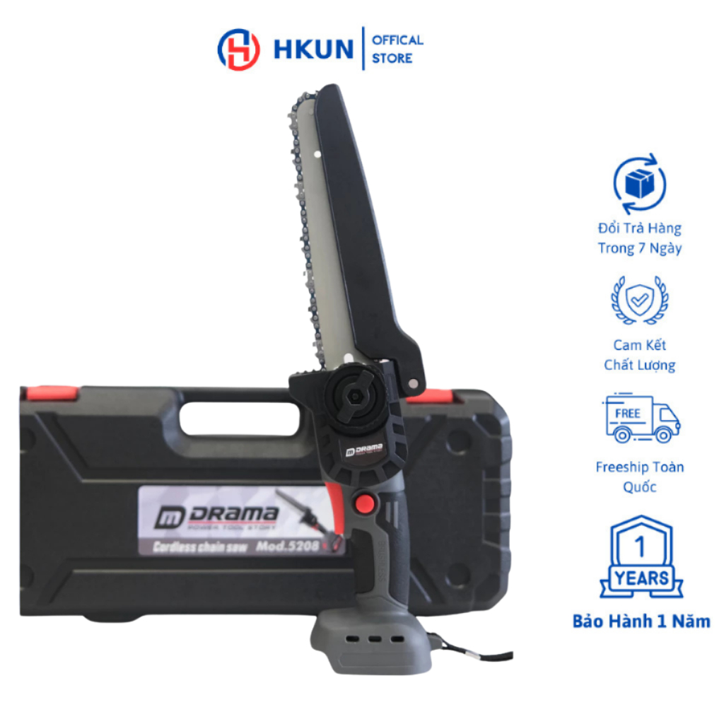 Thân Máy Cưa Xích Pin Cầm Tay DRAMA Model: 5208 FLEX Động Cơ Không Chổi Than Lam Xích 8inch Dùng Chân Pin Phổ Thông M21