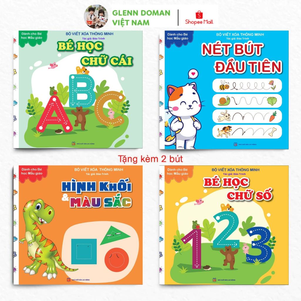 Ảnh Sách - Tự Xóa Thông Minh - Bộ 4 Cuốn - Bé Học Chữ Số, Chữ Cái, Nét Bút Đầu Tiên, Hình Khối Và Màu Sắc (Tặng Kèm 2 Bút) 2
