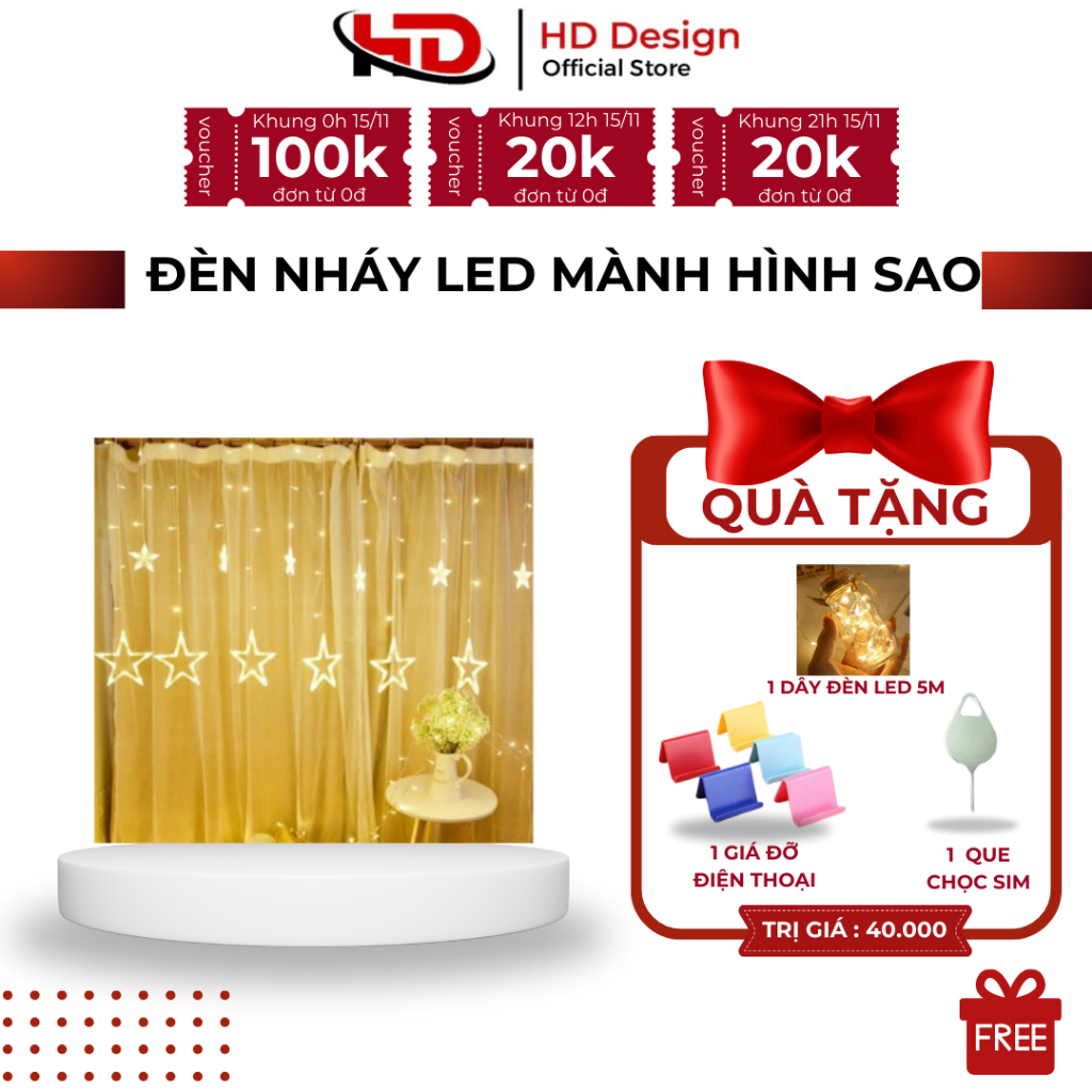 Đèn nháy Led mành hình sao 12 sợi trang trí nhiều màu