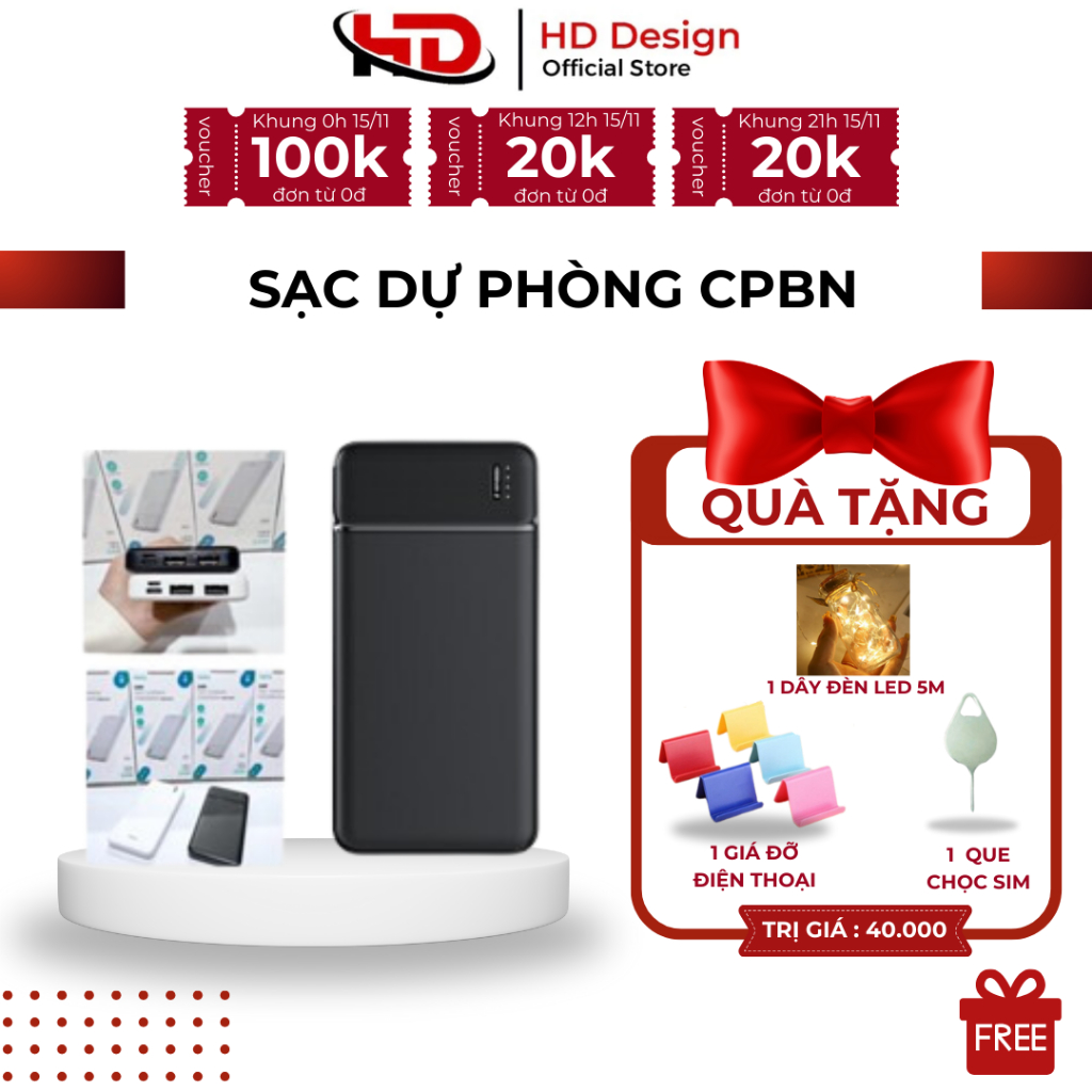 Sạc Dự Phòng CPBN 046 10000MAH - Sạc Nhanh 24W - Sạc 2 Máy - Chính Hãng HD Design