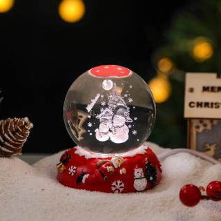 Combo Hộp Quà Giáng Sinh 2024 Quả Cầu Pha Lê Kèm Đế Đèn LED Phát Sáng Decor Trang Trí Để Bàn Noel