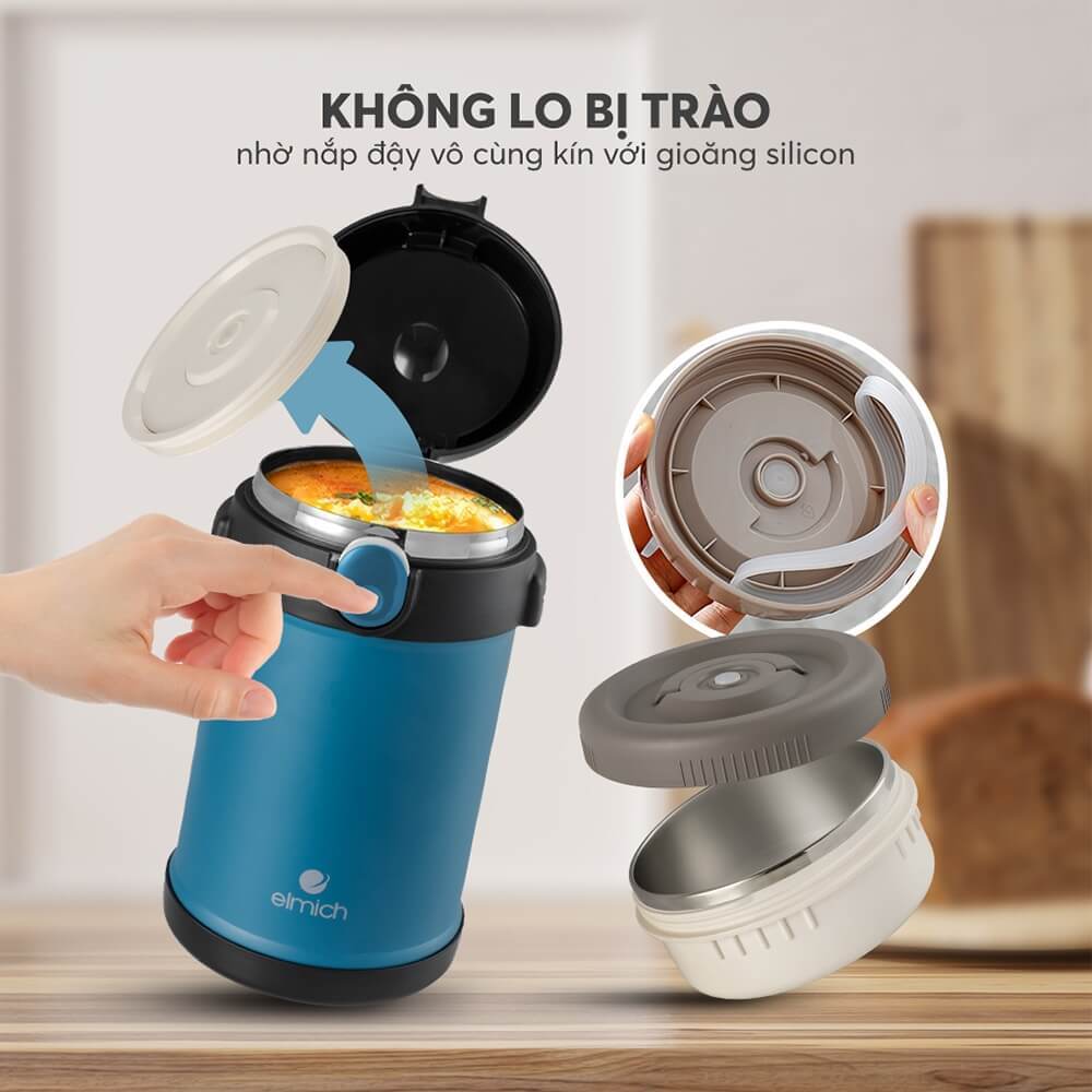 Hộp Cơm Giữ Nhiệt Elmich 8303 2L Inox 304, 3 Ngăn Rời + 1 Ngăn Chính, Giữ Nhiệt Lâu, Dùng Văn Phòng
