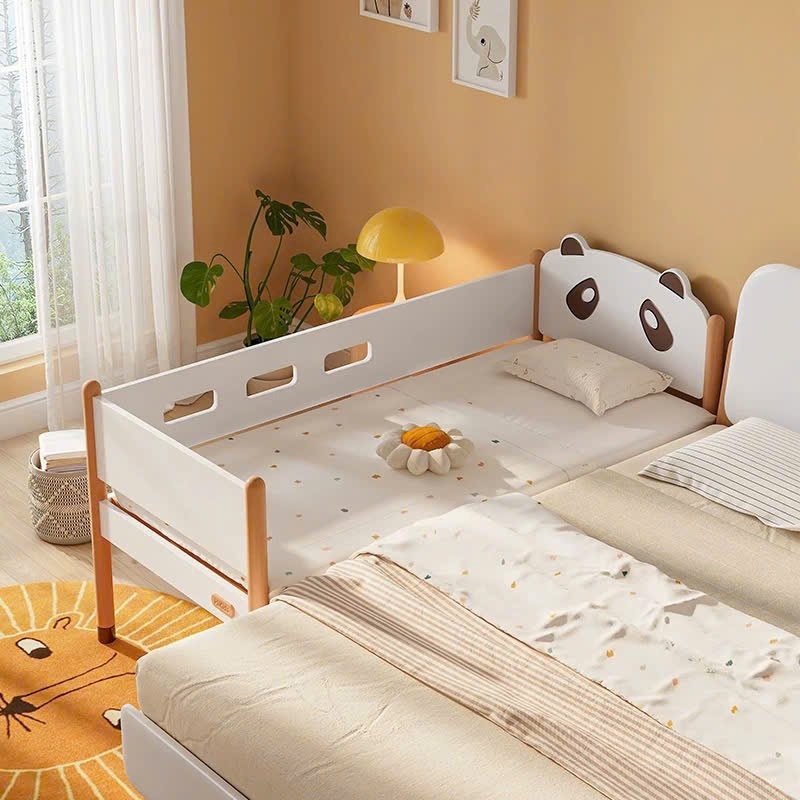 Giường ngủ cho bé,Giường gỗ cao cấp họa tiết Gấu trúc, sơn trắng chống ẩm mốc , an toàn cho bé