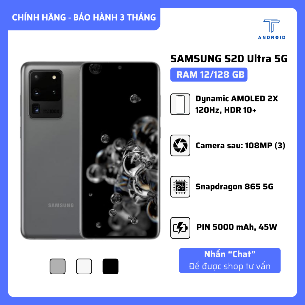ĐIỆN THOẠI SAMSUNG GALAXY S20 Ultra 5G Chính Hãng RAM12/128 GB  Snapdragon 865, PIN 5000 mAh