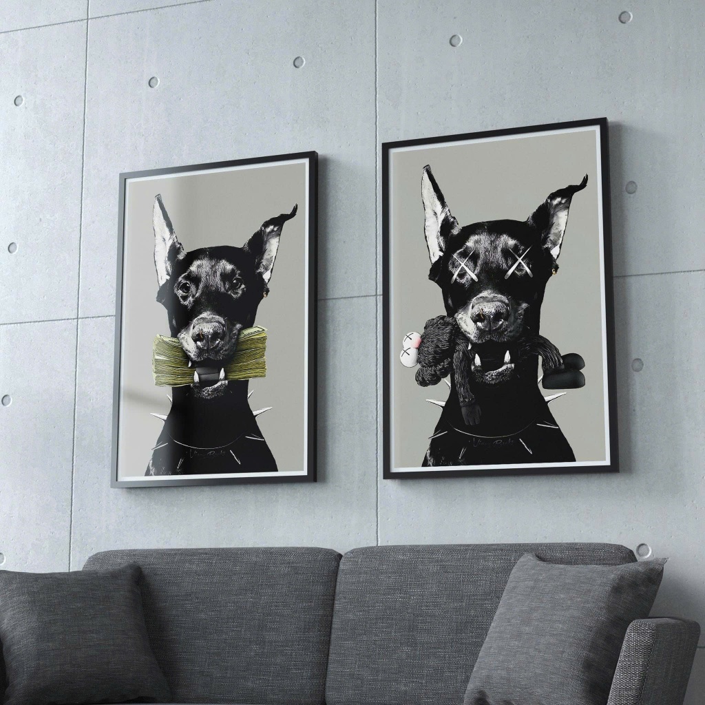 Doberman Dog Art - Tranh Gỗ Tráng Gương Có Khung Phong Cách Nghệ Thuật Hiện Đại Treo Tường Decor Phòng