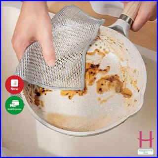 Combo 5 khăn rửa chén bát kim loại chà bồn rửa bát siêu sạch,khăn miếng cọ rửa xoong nồi chén đĩa đa năng 20x20cm { H }