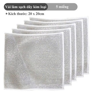 Combo 5 khăn rửa chén bát kim loại chà bồn rửa bát siêu sạch,khăn miếng cọ rửa xoong nồi chén đĩa đa năng 20x20cm { H }