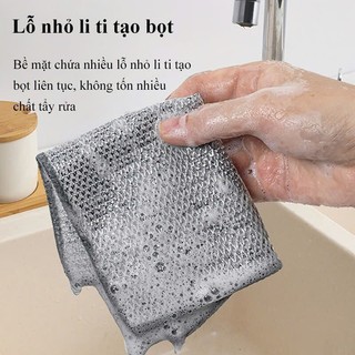 Combo 5 khăn rửa chén bát kim loại chà bồn rửa bát siêu sạch,khăn miếng cọ rửa xoong nồi chén đĩa đa năng 20x20cm { H }