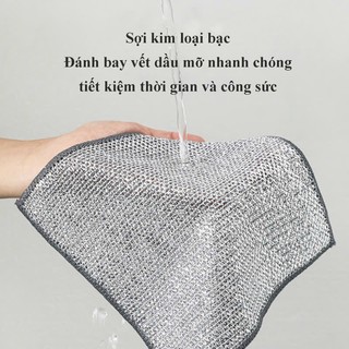 Combo 5 khăn rửa chén bát kim loại chà bồn rửa bát siêu sạch,khăn miếng cọ rửa xoong nồi chén đĩa đa năng 20x20cm { H }