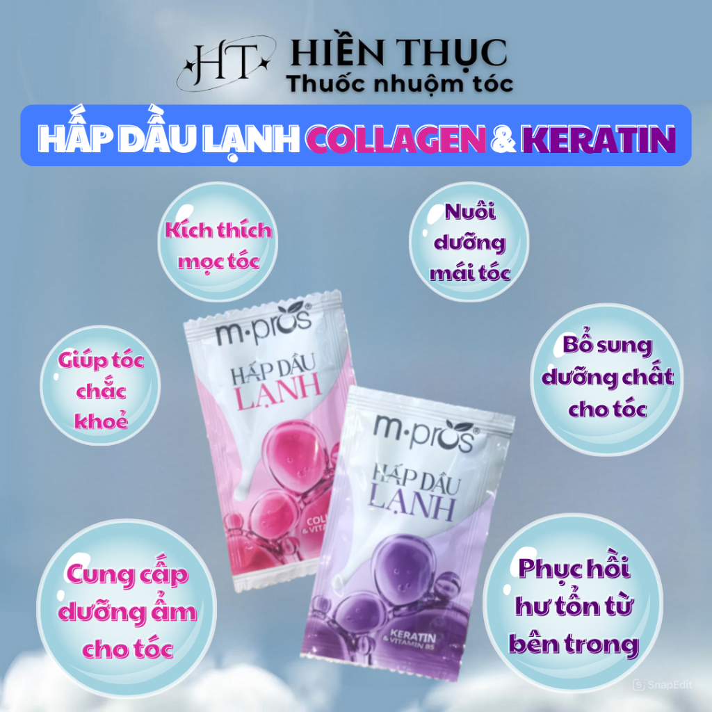 Hấp Dầu Lạnh m.pros Keratin Vitamin B5 và Collagen Vitamin B5 - Dạng gói 10ml | Thuốc nhuộm tóc Hiền Thục