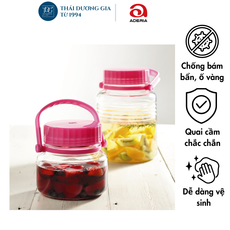 Lọ, hũ thủy tinh 1 lít thấp nắp tím 2 lớp Nhật Bản Aderia-707 | Thái Dương Gia