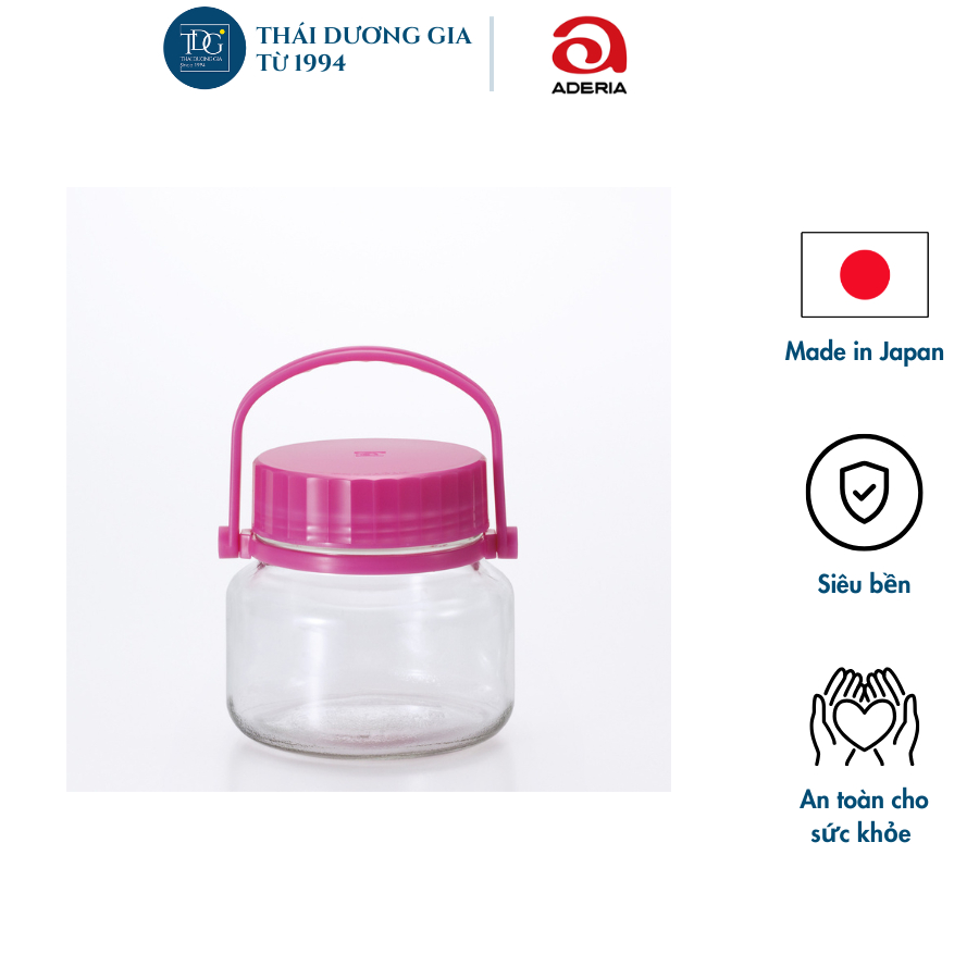 Lọ, hũ thủy tinh 1 lít thấp nắp tím 2 lớp Nhật Bản Aderia-707 | Thái Dương Gia