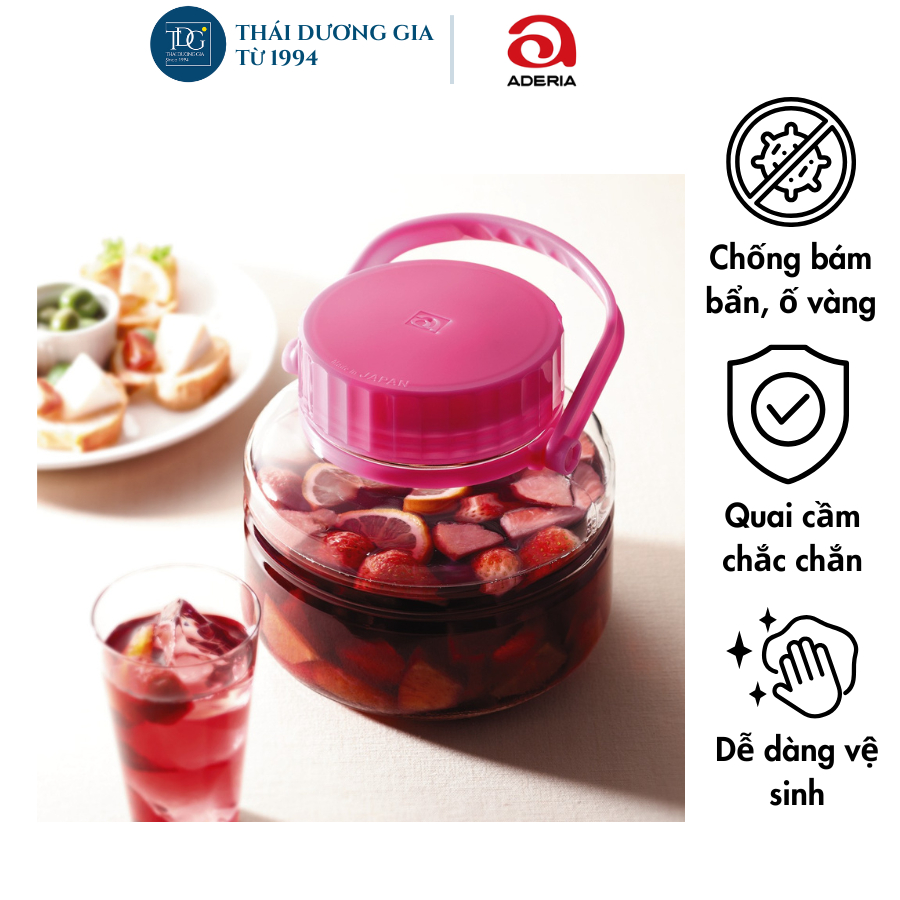 Lọ, hũ thủy tinh 1 lít thấp nắp tím 2 lớp Nhật Bản Aderia-707 | Thái Dương Gia