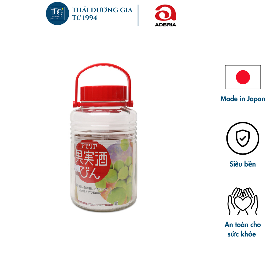 Lọ, Bình Thủy Tinh Ngâm, Đựng Thực Phẩm 5 Lít Nắp Đỏ 2 Lớp Nhật Bản Aderia - 762 | Thái Dương Gia