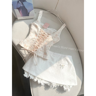 [HAN’S STORE]SET ÁO CORSET PHỐI NƠ VÀ VÁY QUẦN BÍ CHẤT COTTON THÊU CHUẨN FORM(ẢNH THẬT)
