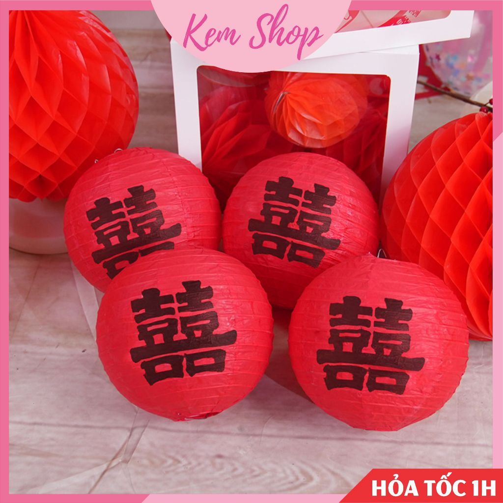 Đèn lồng giấy đỏ chữ song hỷ trang trí đám cưới, lễ tết - Kem Shop K47