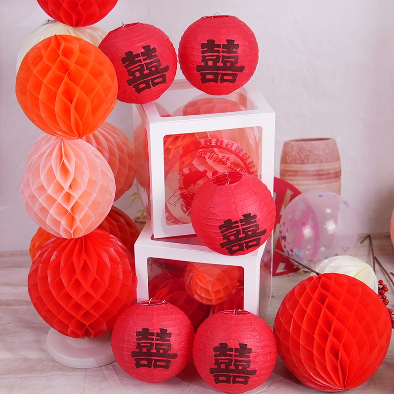 Đèn lồng giấy đỏ chữ song hỷ trang trí đám cưới, lễ tết - Kem Shop K47