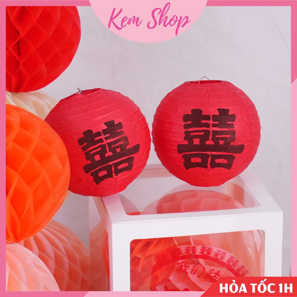 Đèn lồng giấy đỏ chữ song hỷ trang trí đám cưới, lễ tết - Kem Shop K47