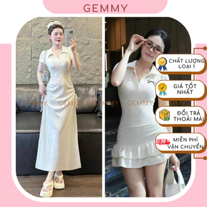 Váy polo nữ dáng dài maxi, váy polo nữ dáng ngắn, đầm sơ mi rút dây 2 bên sườn chất thun gân dày dặn mềm mịn - GEMMY